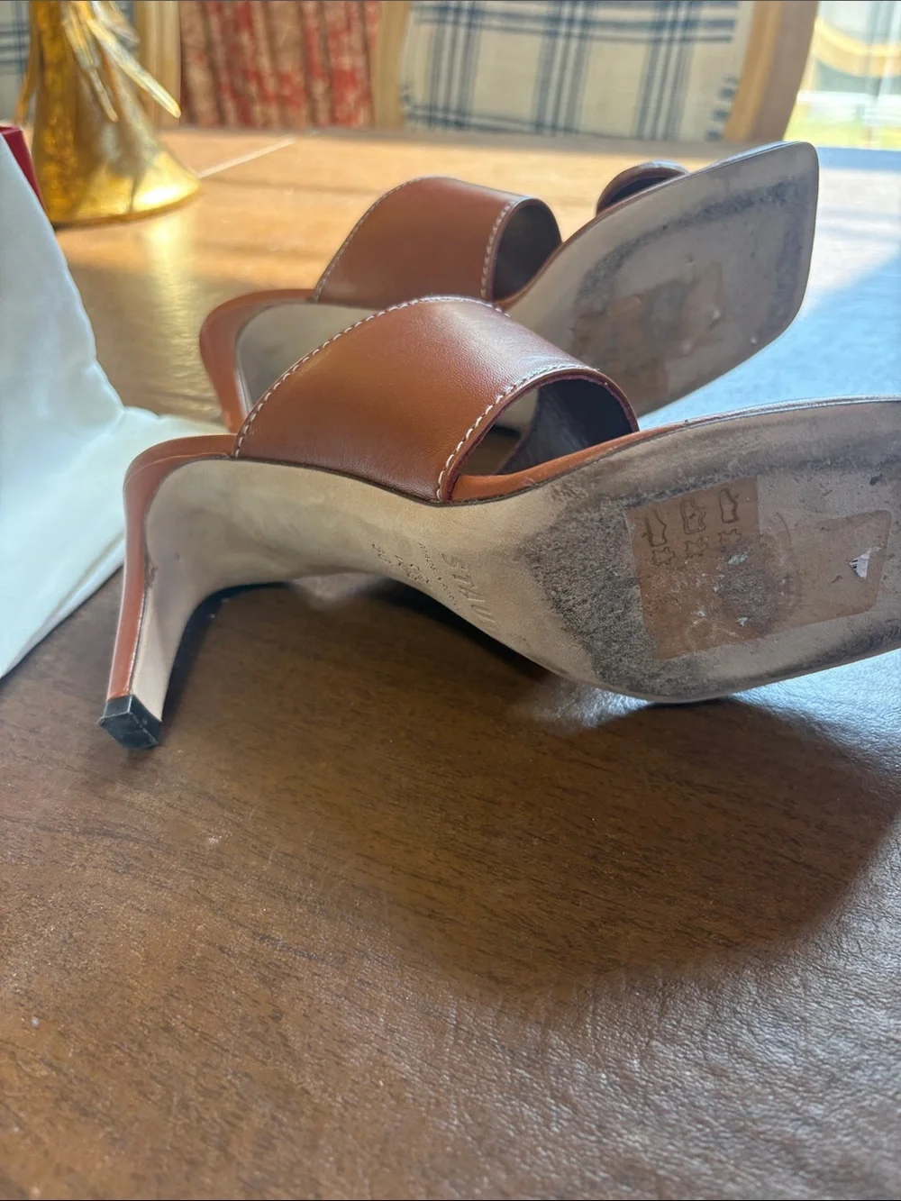 STAUD Brown Leather Toe-Loop Sandal Heels - Picture 4 of 5